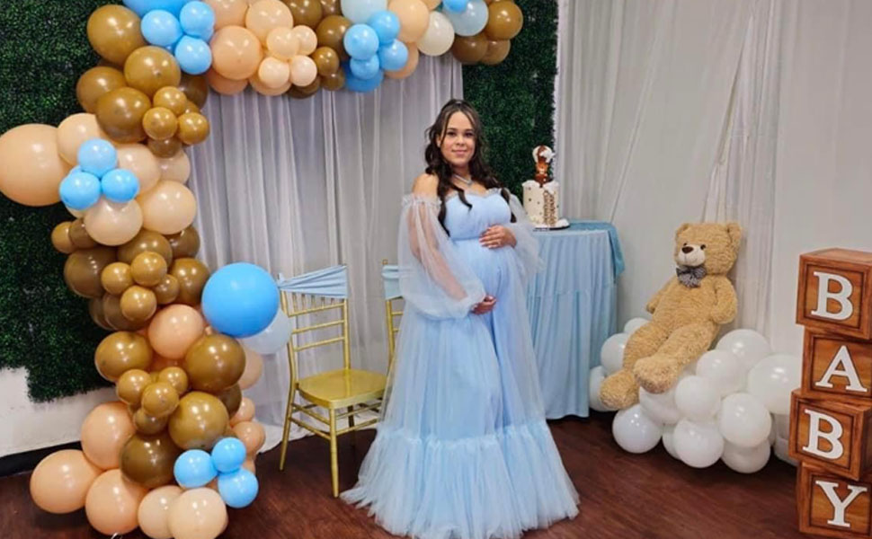 sky blue maternity baby shower gown