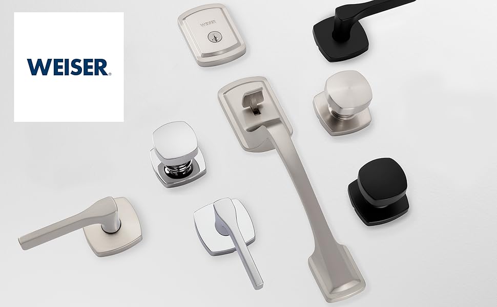 Weiser Prague Satin Nickel Front Door Lock and Handle Set, Deadbolt