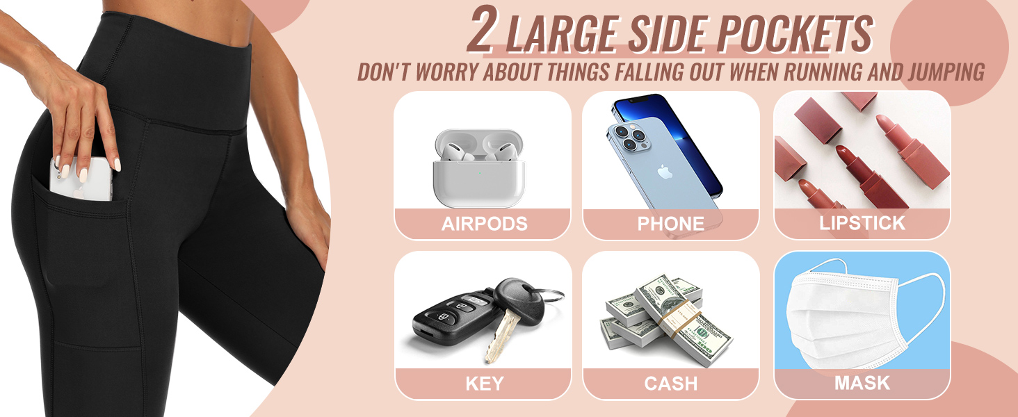 high waisted leggings with 2 large side pockets