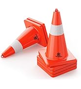 RoadHero Traffic Cones 18 Inch, 6 Pack Safety Cones with Handle, Orange Cones with Reflective Col...