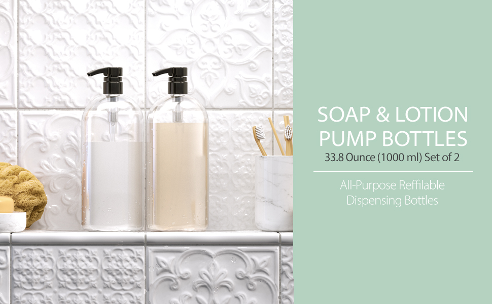 bar5f empty oval liter bottles with black pumps set of 2