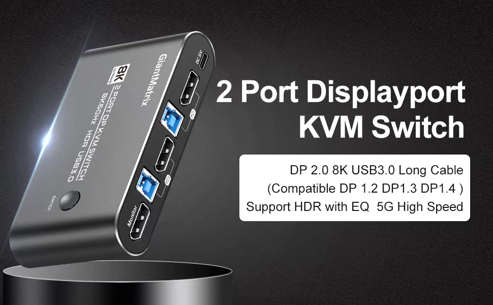 KVM Switch DisplayPort 2 Port Kvm Switch 1 Monitors 2