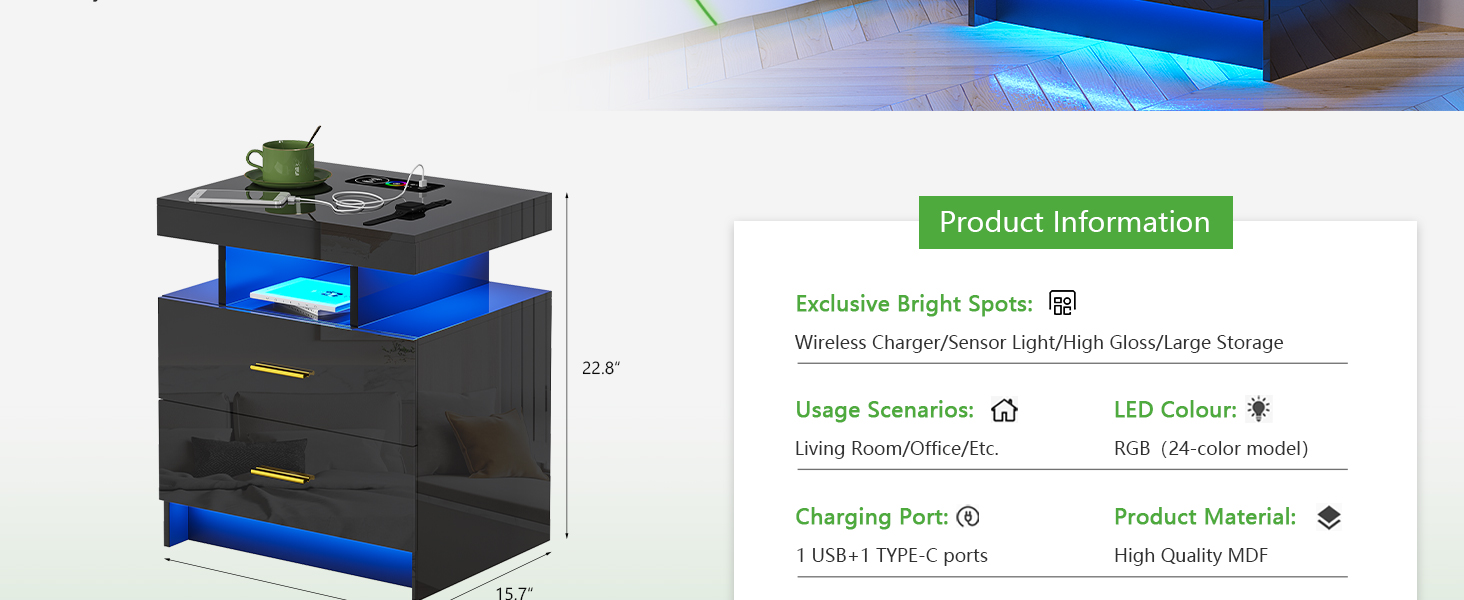 night stand,nightstand,white nightstand,night stand with charging station,modern nightstand