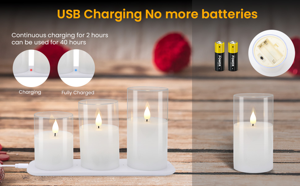 Flamepy Rechargeable Flickering Flameless Candles,Glass