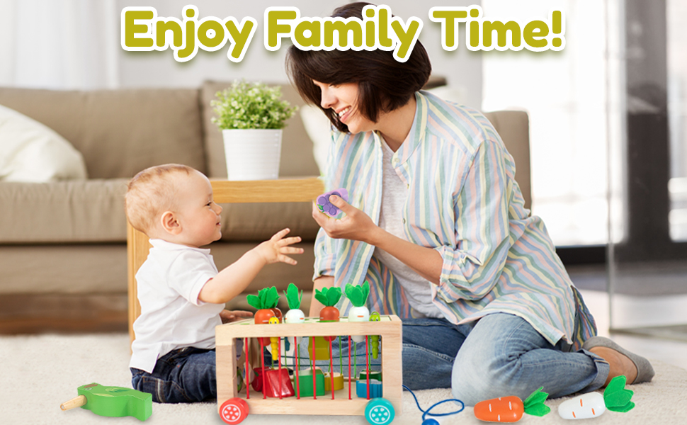 Winique Montessori Toys for 1 Year Old Carrot Harvest Game Learning Education Toys for Kids 1 2 3 4 Shape Sorter Fine Motor Skills Toys for Baby Boys Girls Toddler Activities 12 Wooden Montessori Toys