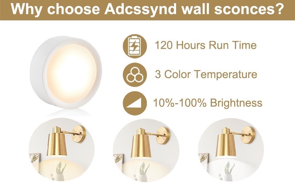 Adcssynd Battery Operated Wall Sconce, Wireless Battery Operated Wall