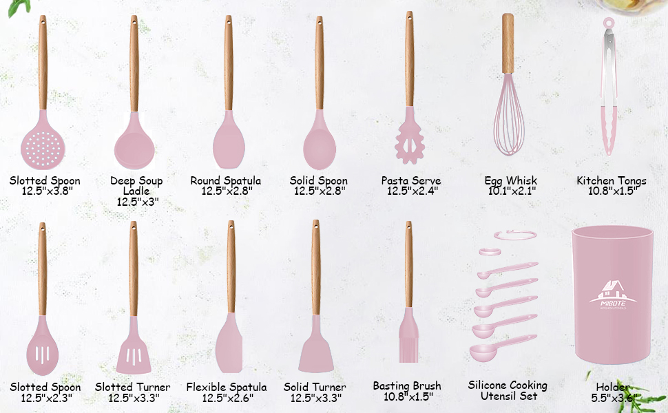 MIBOTE Silicone Cooking Kitchen Utensils Set with Holder