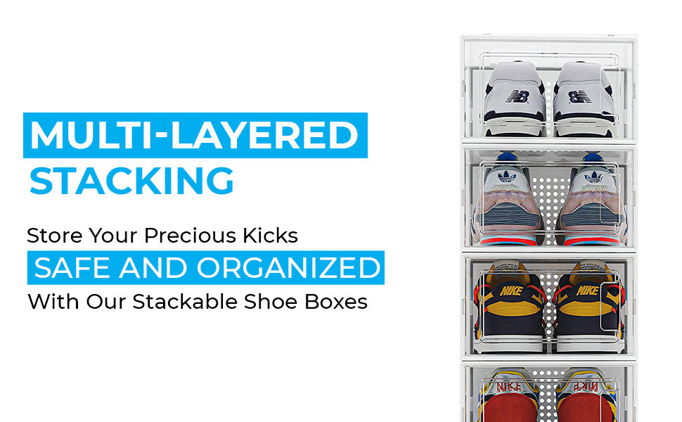 Blue Canyon Stackable Shoe Box, Pack of 6 Boxes, Clear Plastic Shoe