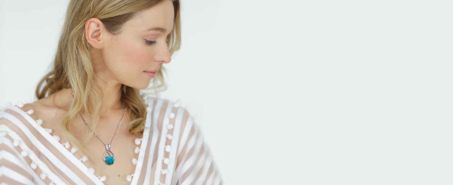 DOLIOX Genuine Turquoise Necklace for Women 925 Sterling