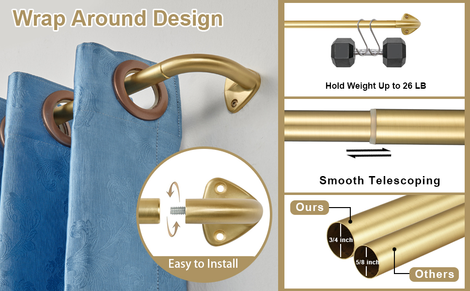 Wrap Around Curtain Rods 84144", Brushed Nickel Curtain