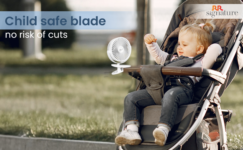 Child safe blade no risk of cuts portable personal fan for stroller