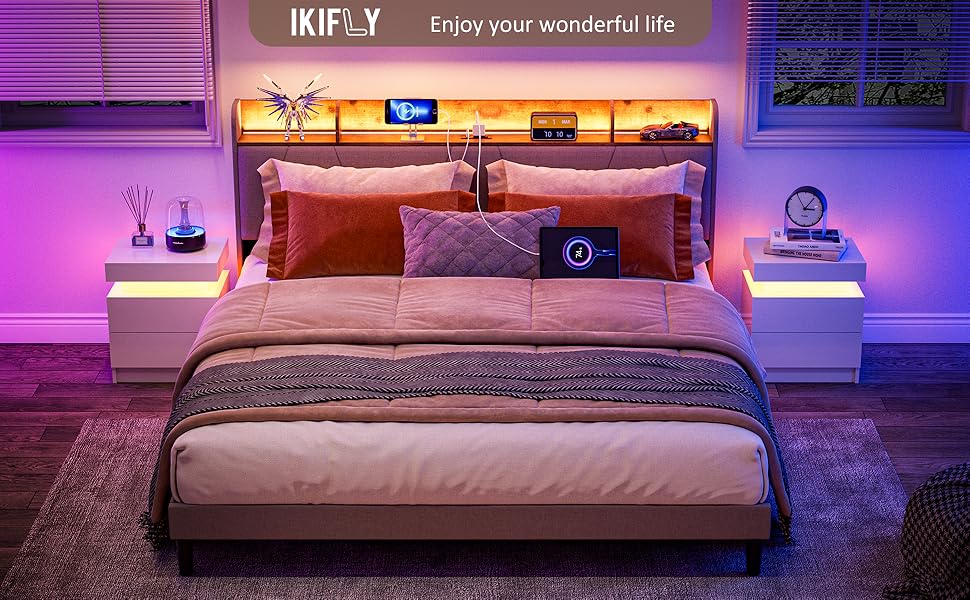 IKIFLY California King Bed Frames with Charging Station
