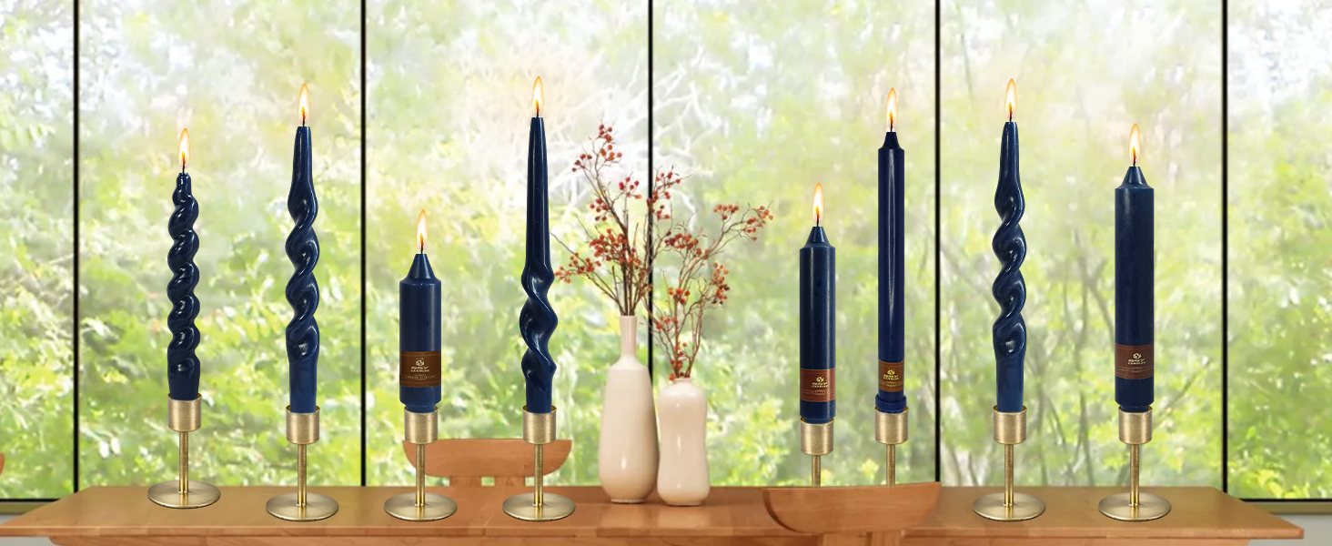 Navy blue taper candle