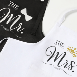funny printing of couple aprons