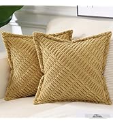 decorUhome Decorative Mustard Yellow Throw Pillow Covers 18x18 Set of 2 with Splicing, Boho Soft ...