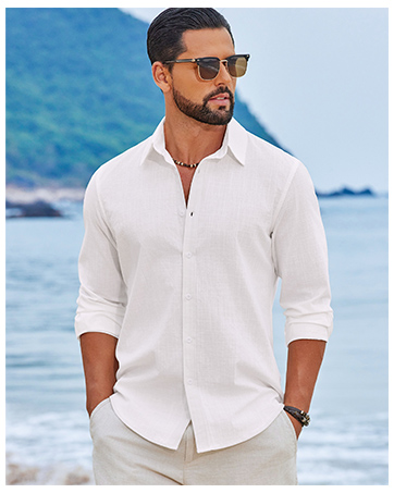 mens casual button down cotton linen shirt