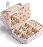 LAMU Iridescent travel jewelry case organizer with Mirror, Small Laser jewelry box for Women Girl...