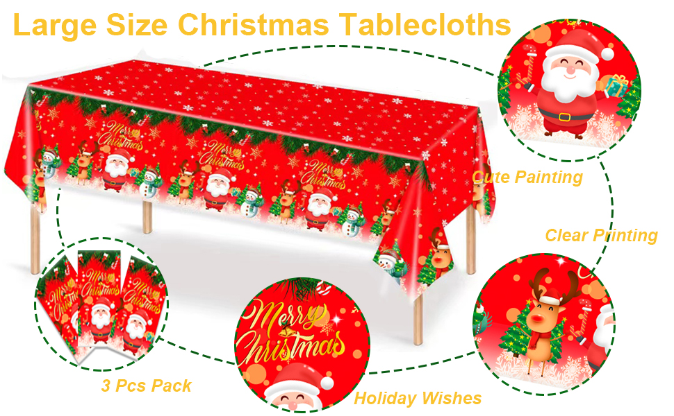 3 Pcs Plastic Christmas Tablecloth, 54*108 Inch Disposable
