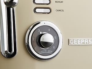 Text reads 'REPLAY CANCEL'. Close-up of control interface showing circular dial or knob with replay and cancel functions.