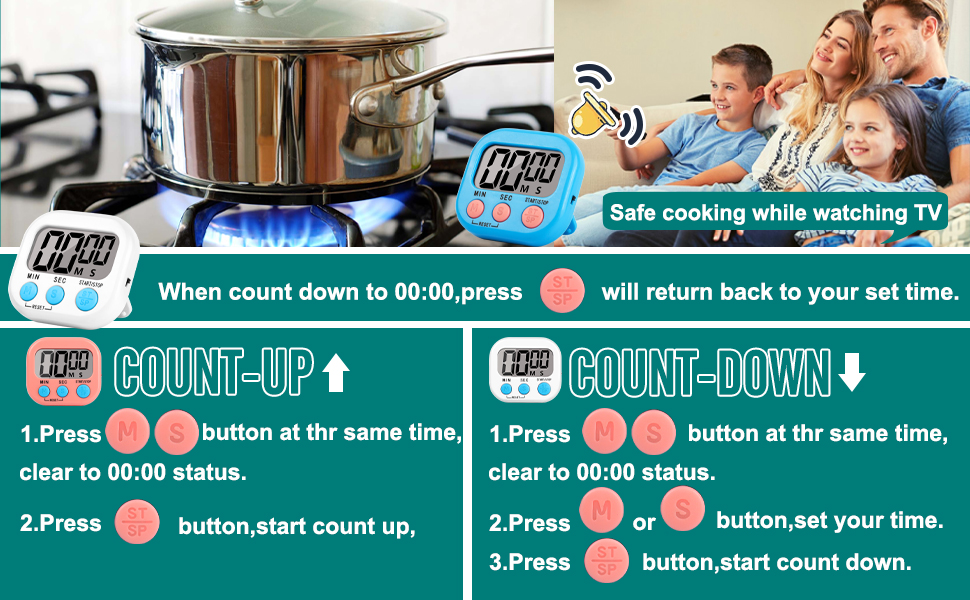 4PCS Colorful Kitchen Timer Digital Timer with Loud Alarm for