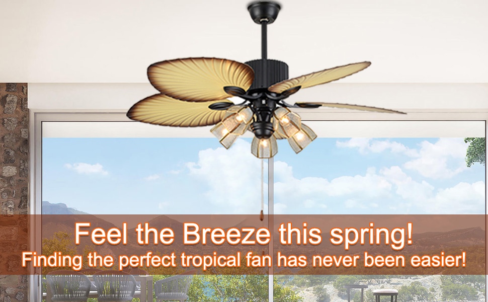 BeiseYu 52'' Tropical Ceiling Fan with Light and Remote Control