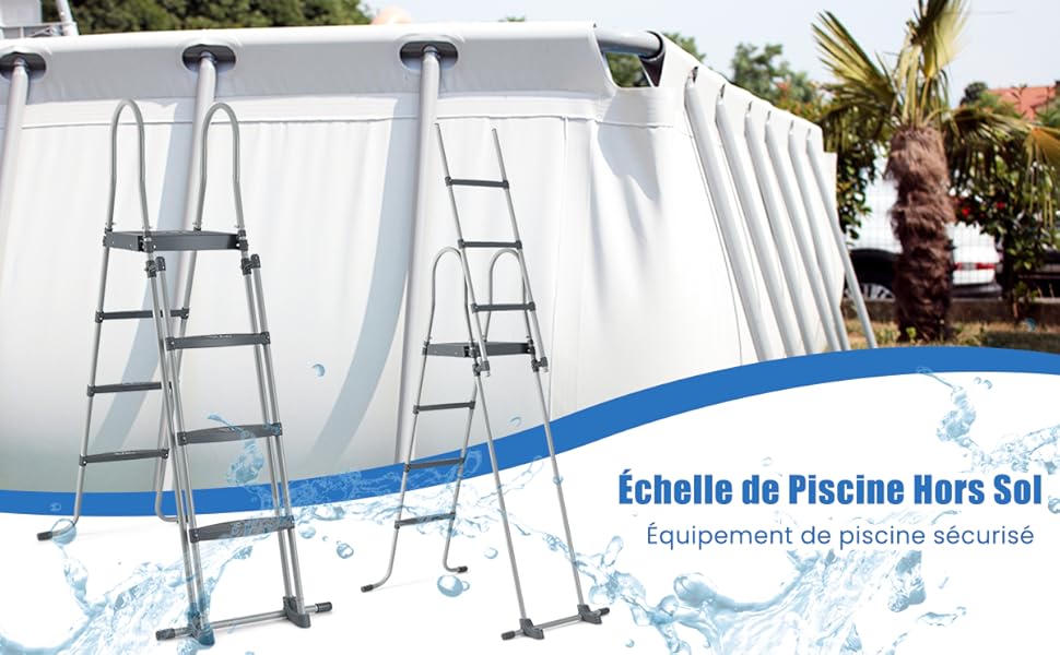 RELAX4LIFE Échelle De Piscine Hors Sol Avec Structure Acier Hauteur 122cm, Patins Antidérapants Sur 6 Pédales, Échelle Double Sécurité Pour Piscine Avec Plate-Forme Amovible 13 1