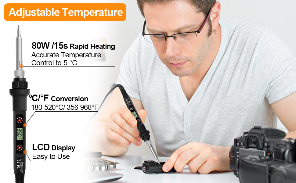 Soldering Iron Kit 80W LCD Adjustable Temperature 180520°C