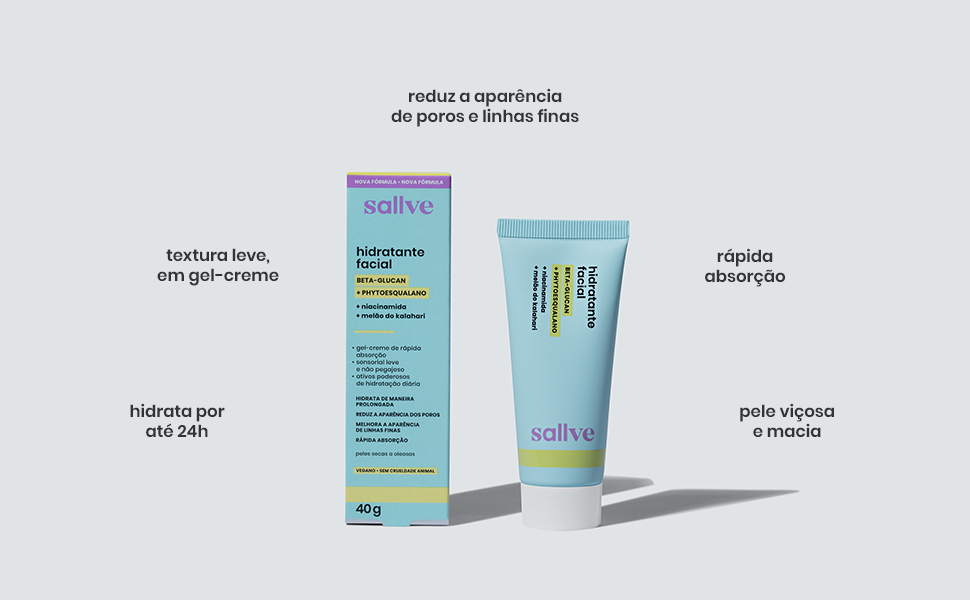 poros e linhas finas, textura leve, pele viçosa, rápida absorção