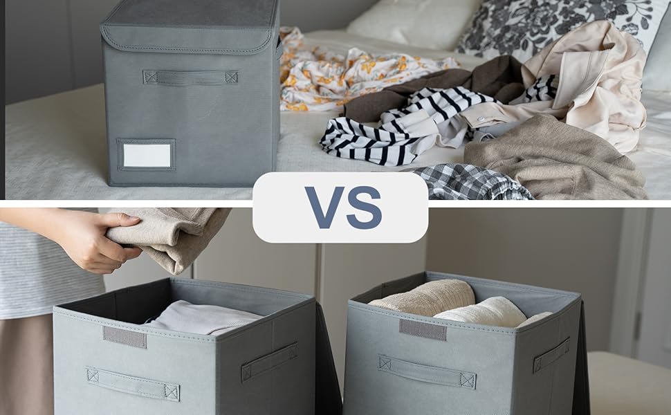 Edergoo Storage Boxes with Lids, Foldable Storage Cubes 30x30x30 cm