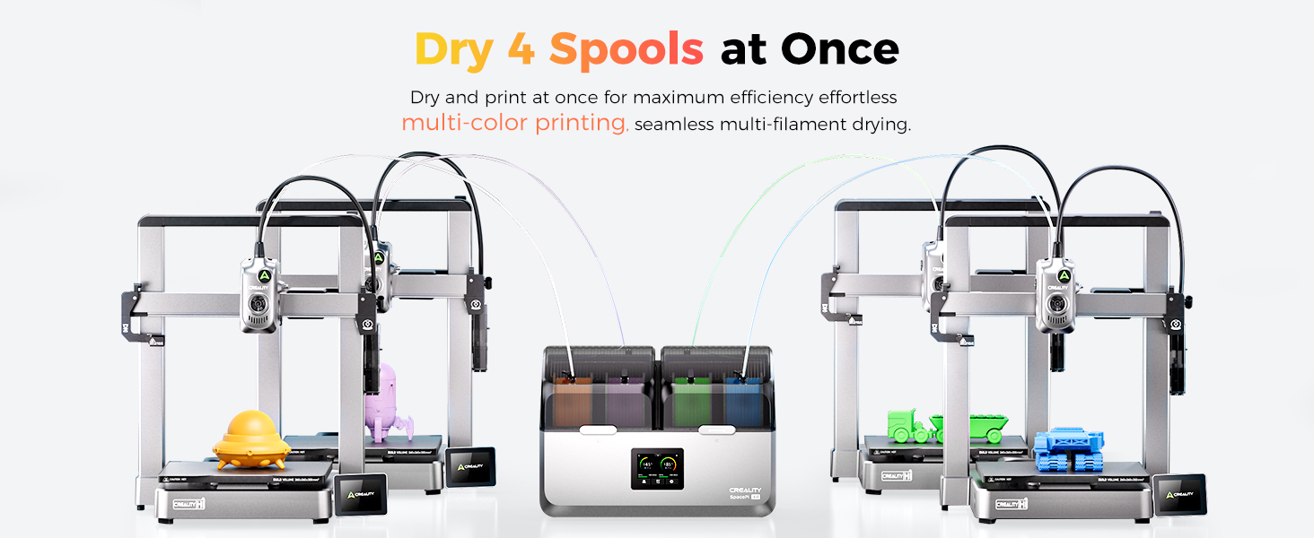 Official Creality Filament Dryer 4 Spools-Christmas Gifts, Space Pi X4 Filament Storage Box, 85℃ Max Temperature, Dual Independent Heating Chambers, Power Saving for PLA PETG ABS TPU ASA PC PA PAHT 3 Creality Filament Dryer 4 Spools