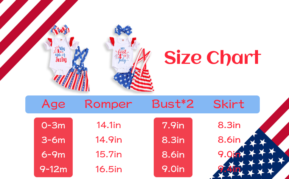 My 1st 4th of July Outfit Baby Girl Short Sleeve Romper Suspender Skirts with Headband
