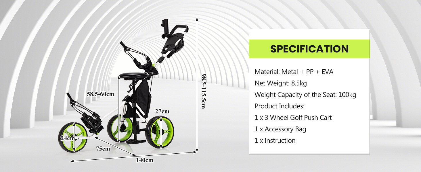 Costway Golf Push Pull Cart, Lightweight 3 Wheels Golf Push Cart