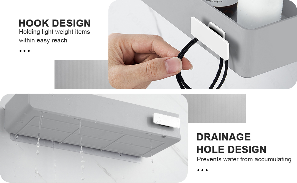 YOHOM Adhesive Bathroom Caddy Organizer for Tile Wall Mounted Stick on Shower Caddy Floating