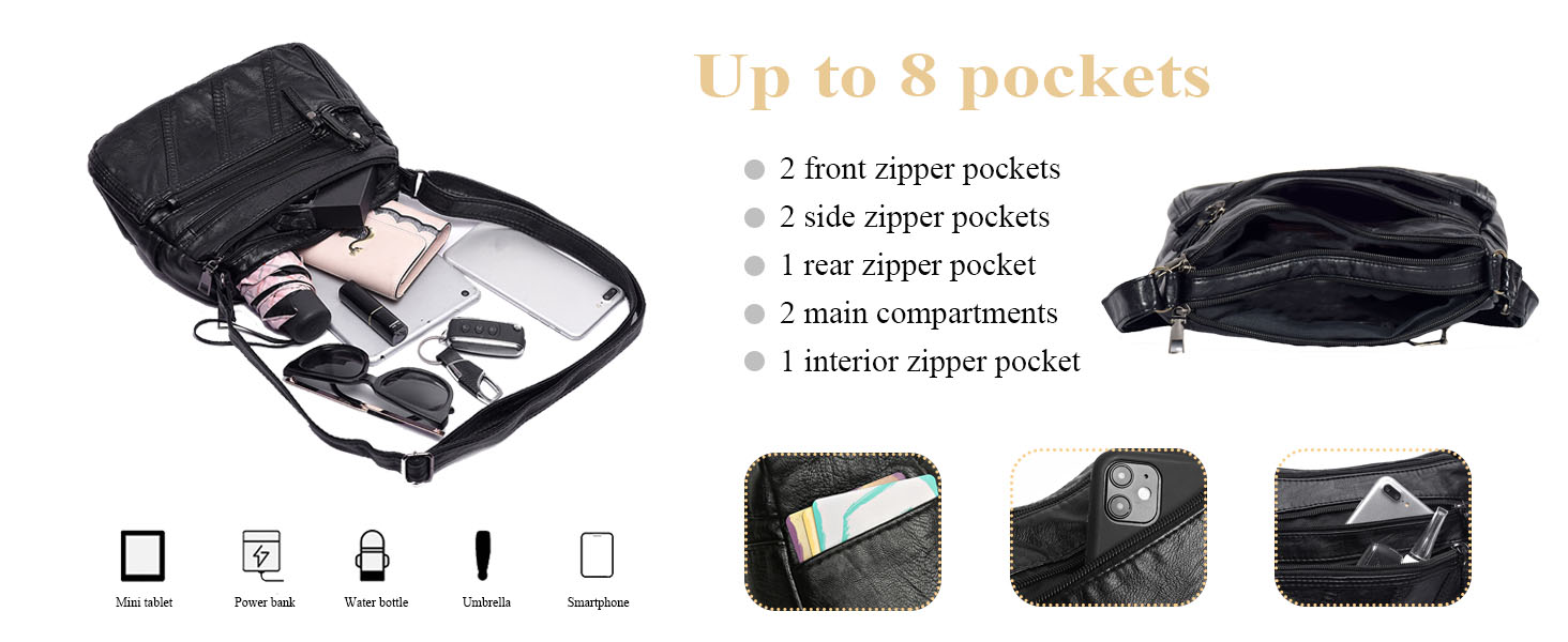 Multi pockets shoulder bag for women