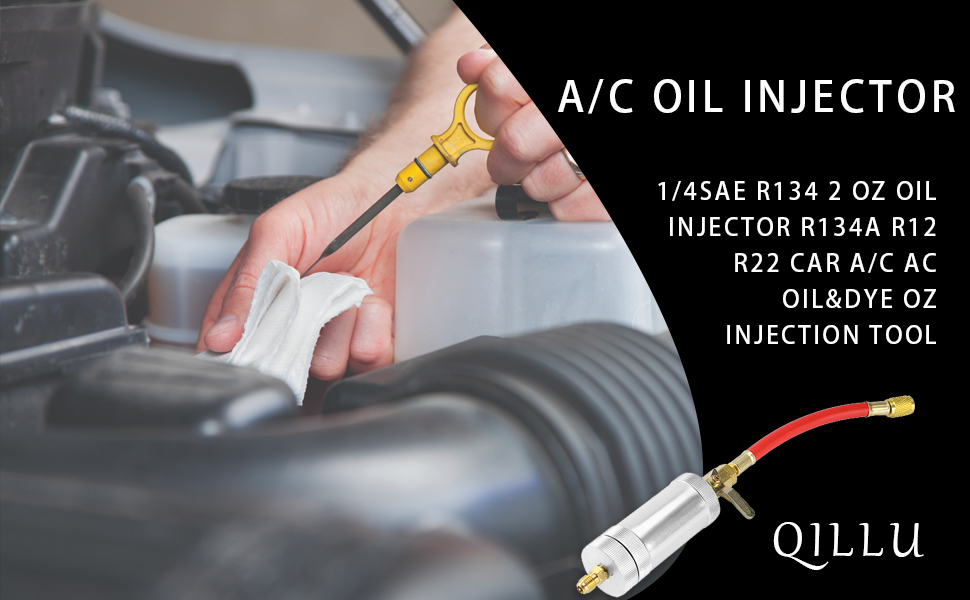 Qiilu Professional A/C Oil Injector, AC Oil & Dye OZ Injection Tool, R134 R12 R22, 2 OZ Capacity