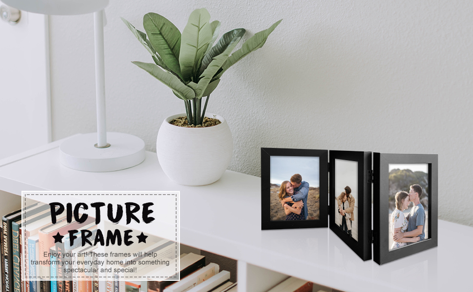 Frametory, 5x7 Trifold Picture Frame Hinged Photo Frames Three Folding