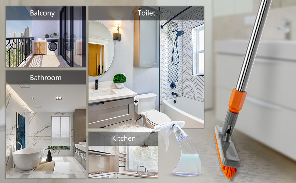 Grout Brush with Adjustable Long Handle,Swivel Cleaning