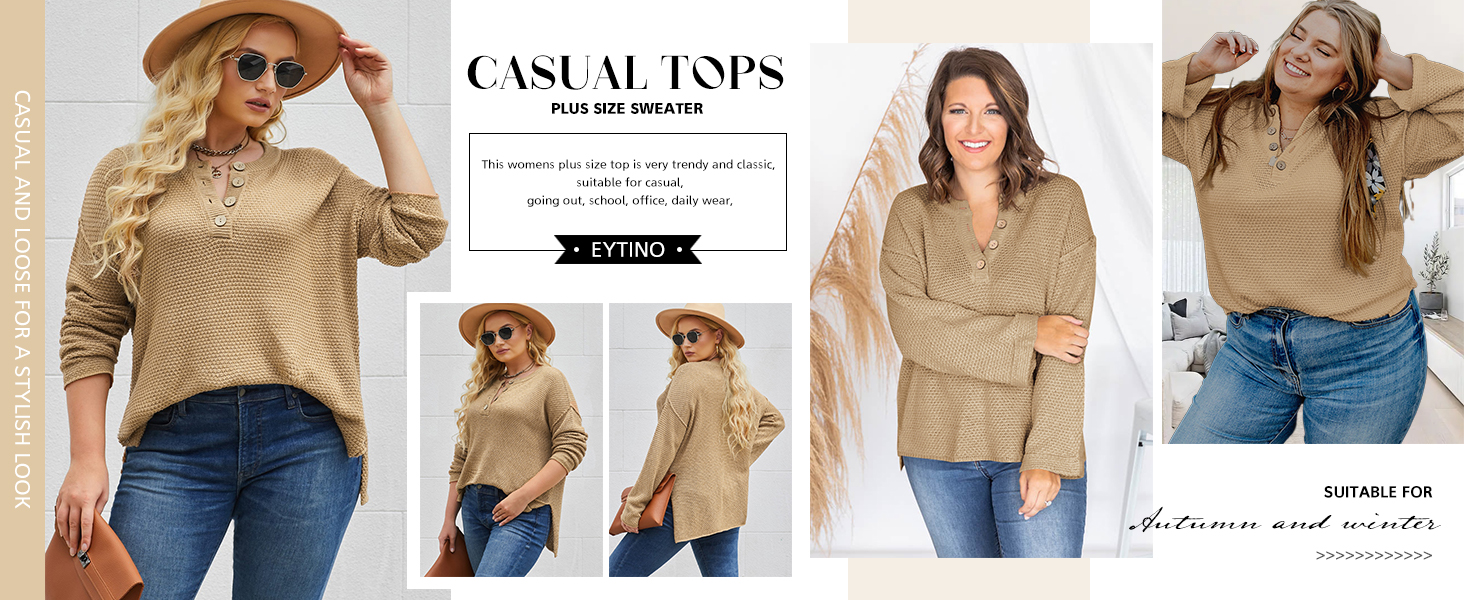 womens plus size henley sweater Christmas sweater