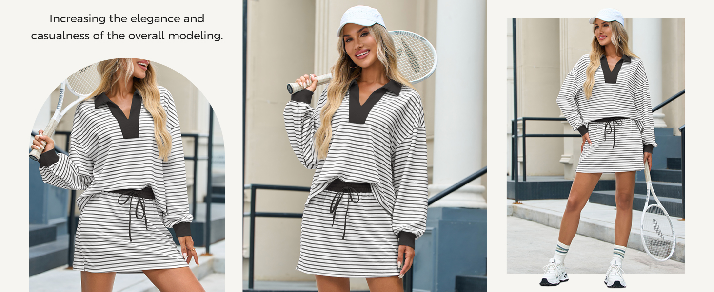 Fisoew Womens Casual Sweatshirt Skirt Set