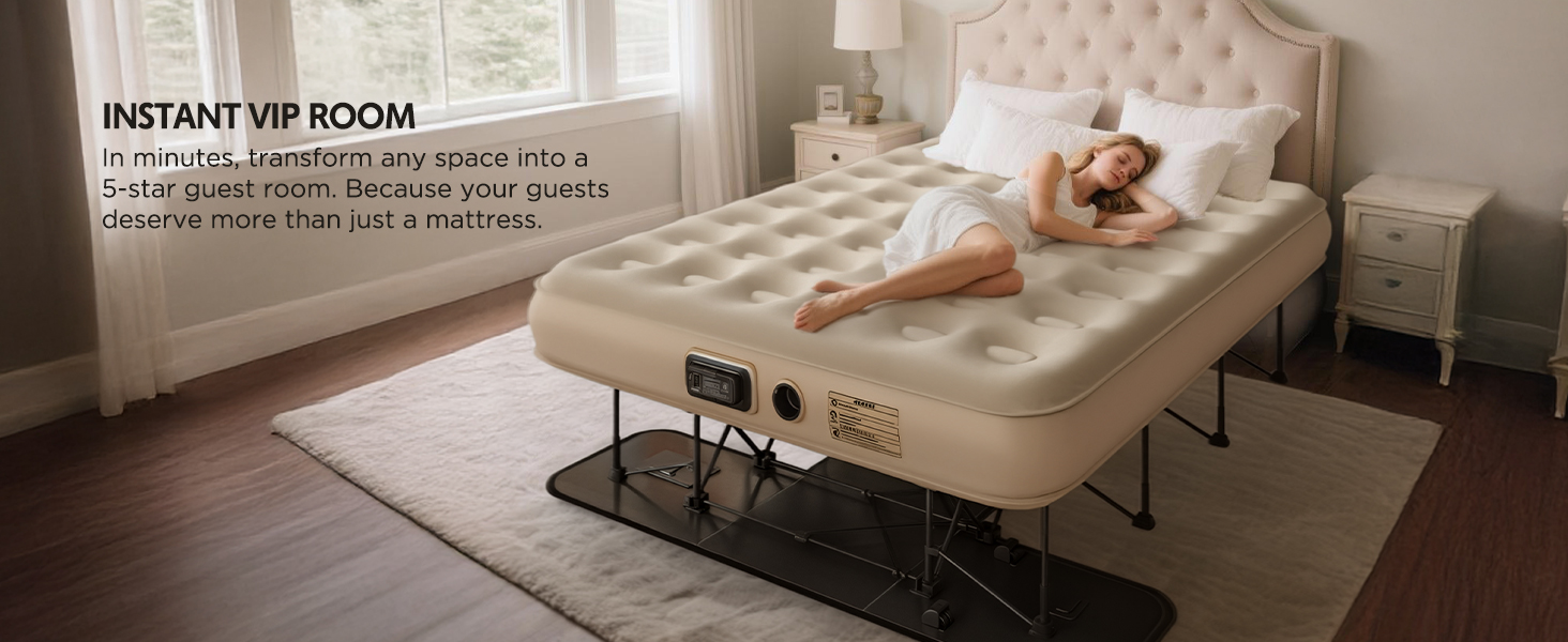 Simpli Comfy Queen EZ Bed Self-Inflating Air Mattress with Built-in Frame