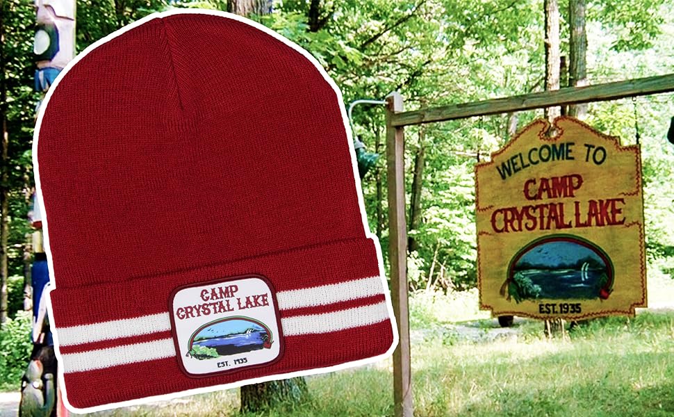 Friday The 13th Beanie Camp Crystal Lake Sign Patch Knit Beanie Hat Cap