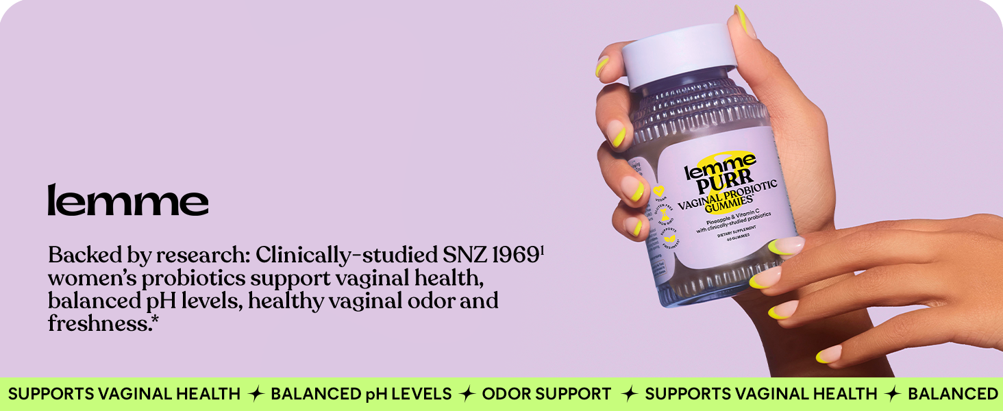 Lemme Purr Vaginal Health Probiotic Gummies for Women;CFUs for Balanced pH, Odor & Flora Support