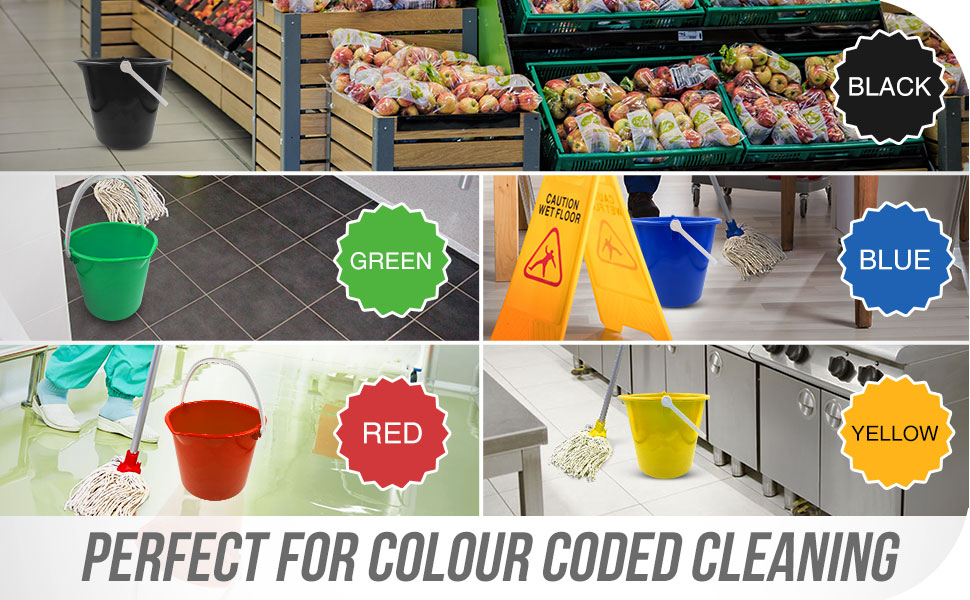 Colour Coded Plastic Bucket with Handle, 2 Gallon (10L) Household Heavy