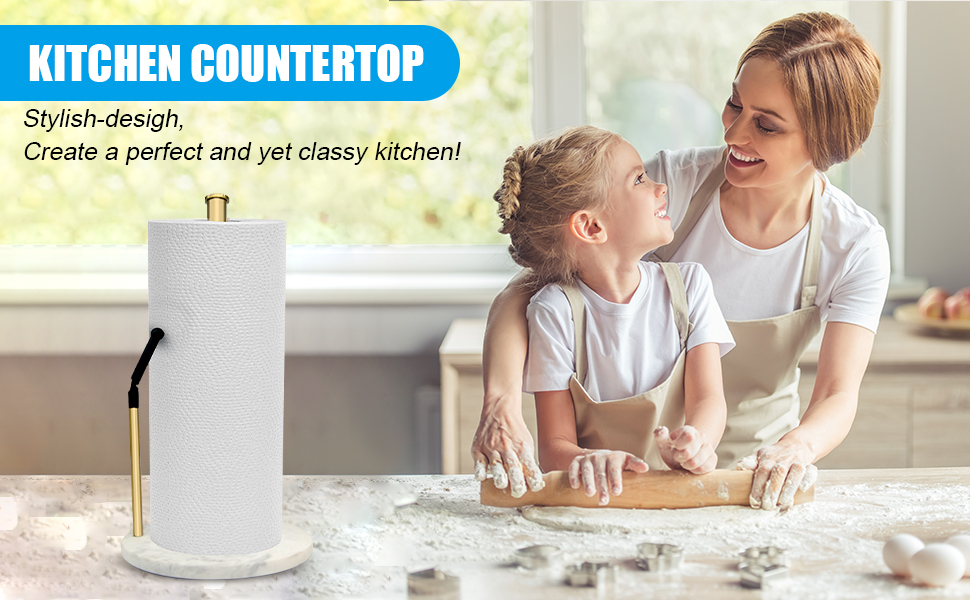 Gold Paper Towel Holder Stand Countertop Heavy Weighted White Marble Base,with