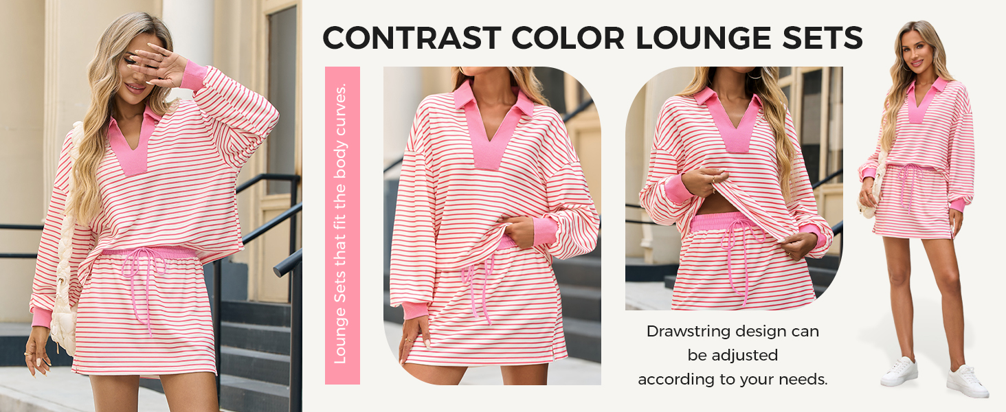 Fisoew Womens Casual Sweatshirt Skirt Set