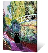 Gwindrise Black Cat Wall Art Painting, Black Cat Garden Bridge Canvas Wall Art, 12x16 inches, Fra...
