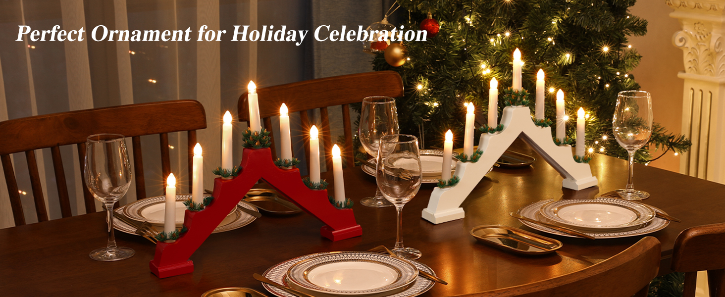 Lewondr Christmas Swedish Candelabra, Electric Candles with 7 Flameless