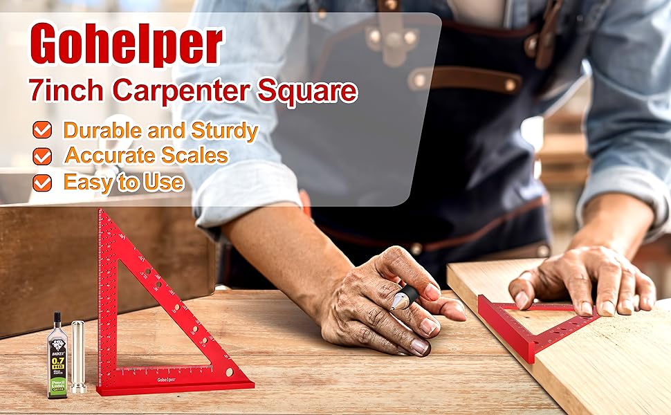 7 inch Small Square Tool with 0.7mm Mechanical Pencil Fixed Miter Angle