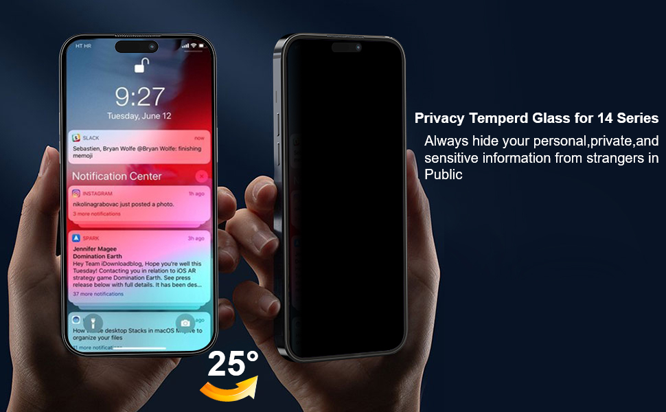 JOLOJO 25°Privacy Screen Protector Tempered Glass 2 Pack