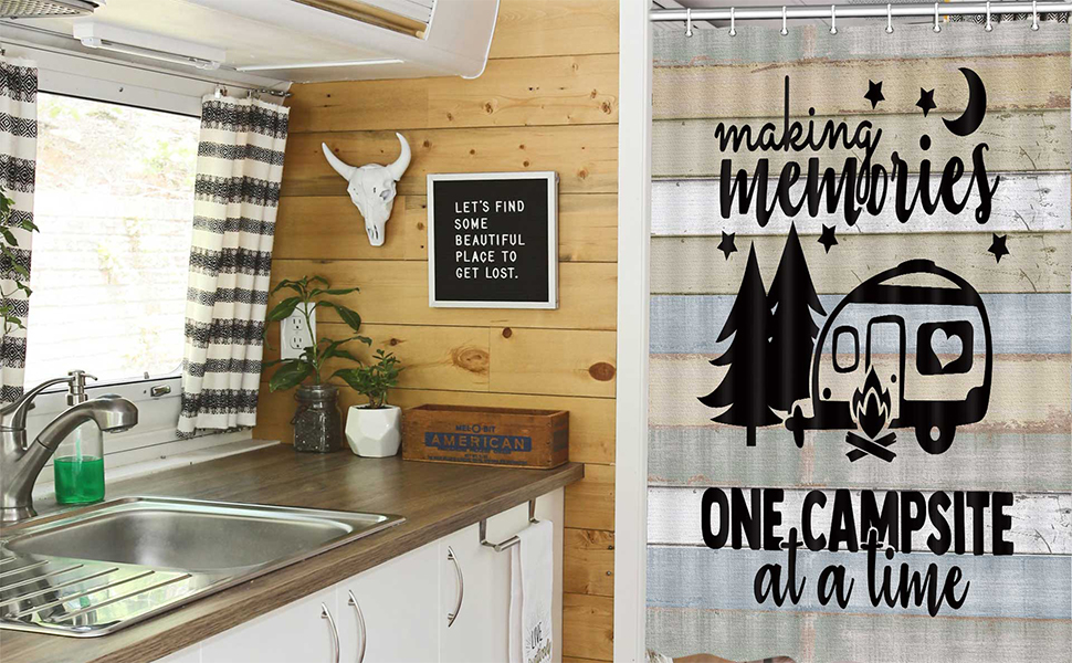 JAWO Camper RV Shower Curtains for Bathroom, Farmhouse